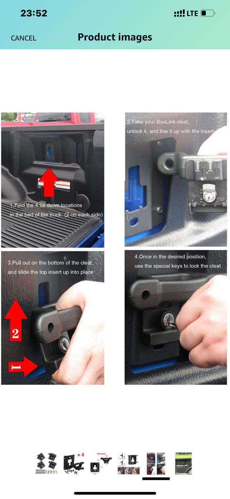 Cleats Bed Tie Downs with Tie Down Plates Brackets set of 4 for Ford Trucks - Image 3